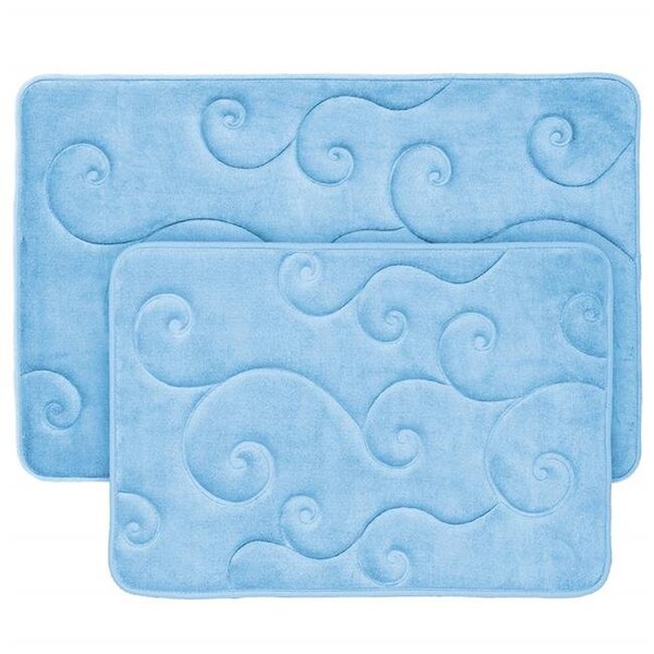 Bedford Home Bedford Home 67A-36741 2 Piece Memory Foam Bath Mat Set by Coral Fleece Embossed Pattern - Blue - 67A-36741