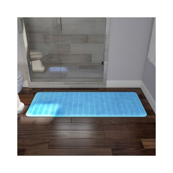 Hastings Home Oversized Bathroom Rug Memory Foam Bath Mat Textured Stripes with Non-Slip Absorbent Runner, Blue - 544682ZUL
