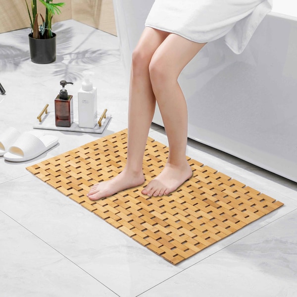 Basicwise Foldable Large Bamboo Bathroom Mat - Non-Slip Design for Showers, Bathtubs, Spas, and Pools - - QI004613.L
