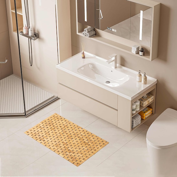 Basicwise Foldable Large Bamboo Bathroom Mat - Non-Slip Design for Showers, Bathtubs, Spas, and Pools - - QI004613.L