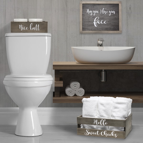 Elegant Designs Three Piece Decorative Wood Bathroom Set, Large, Cheeky - HG3000-RGC