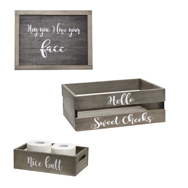 Elegant Designs Three Piece Decorative Wood Bathroom Set, Large, Cheeky - HG3000-RGC