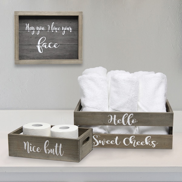 Elegant Designs Three Piece Decorative Wood Bathroom Set, Large, Cheeky - HG3000-RGC