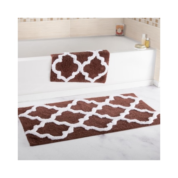 Hastings Home Hastings Home 100 Percent Cotton 2 Piece Trellis Bathroom Mat Set - Chocolate - 726395ZMO