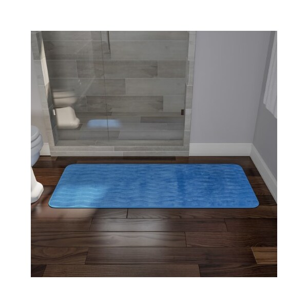 Hastings Home Microfiber Memory Foam Bathmat, Oversized Padded Nonslip Accent Rug for Home, Wave Pattern (Blue) - 166367GOB