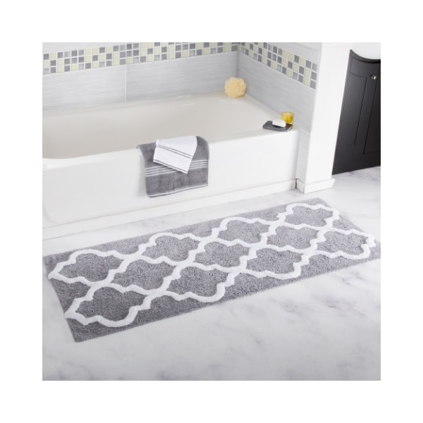 Hastings Home Hastings Home 100 Percent Cotton Trellis Bathroom Mat - 24x60 inches - Silver - 230587QVY
