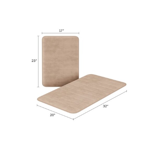 Hastings Home Set of 2 Bathroom Rug Set Memory Foam Mats Striped Microfiber, Non-Slip Absorbent Runner (Taupe) - 313994WUM