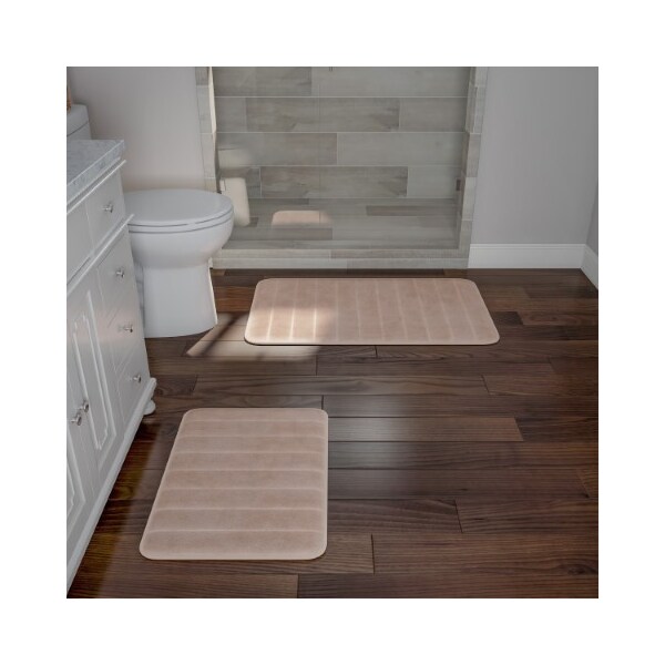 Hastings Home Set of 2 Bathroom Rug Set Memory Foam Mats Striped Microfiber, Non-Slip Absorbent Runner (Gray) - 883593RSD