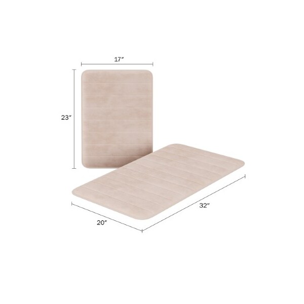 Hastings Home Set of 2 Bathroom Rug Set Memory Foam Mats Striped Microfiber, Non-Slip Absorbent Runner (Gray) - 883593RSD