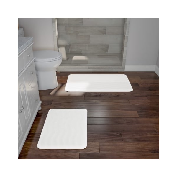 Hastings Home 2-piece Bathroom Rug Set, Memory Foam Mats, Wavy Microfiber Non-Slip Absorbent Runner, White - 379950DGW