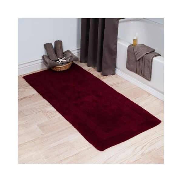 Hastings Home 100-percent Cotton Bathmat, 24x60 Long Bathroom Runner, Reversible, Soft, Absorbent, Rug, Burgundy - 484882XZZ