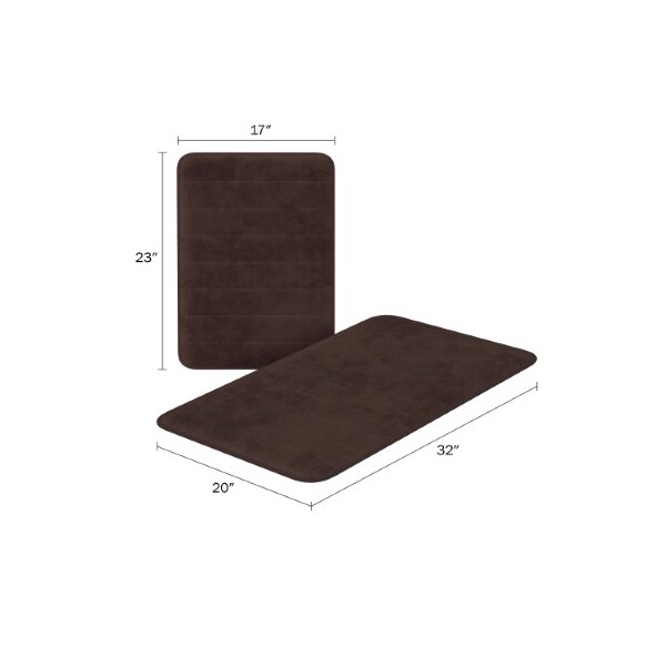 Hastings Home Set of 2 Bathroom Rug Set Memory Foam Mats Striped Microfiber, Non-Slip Absorbent Runner (Brown) - 227354ASL
