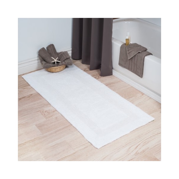 Hastings Home 100-percent Cotton Bathmat 24x60 Long Bathroom Runner, Reversible, Soft, Absorbent, Rug, White - 810554RJH