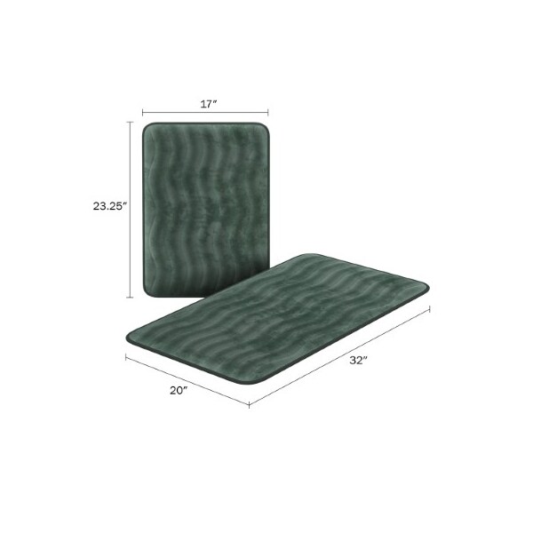 Hastings Home 2-piece Bathroom Rug Set, Memory Foam Mats, Wavy Microfiber Non-Slip Absorbent Runner, Green - 234432THD
