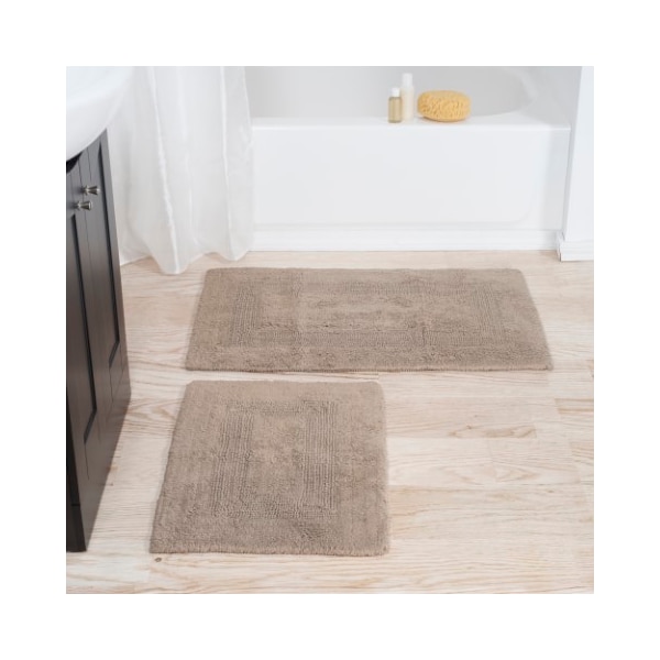 Hastings Home 2-piece 100-percent Cotton Bathmat, Reversible, Soft, Absorbent Bathroom Rugs, Taupe - 910930IRY