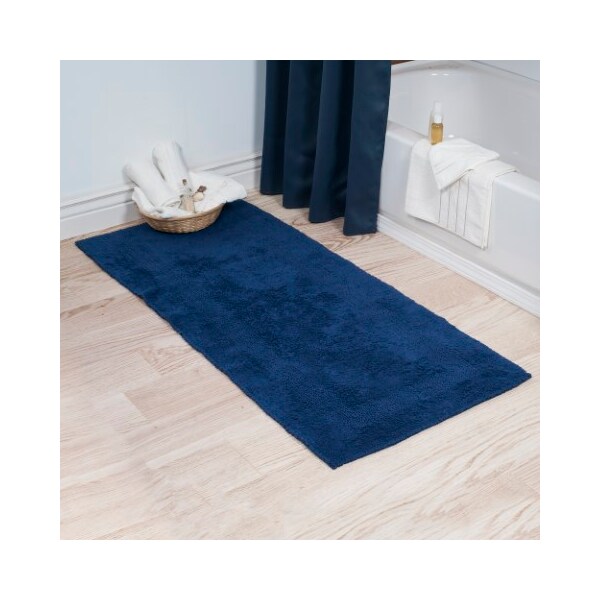 Hastings Home 100-percent Cotton Bathmat 24x60 Long Bathroom Runner, Reversible, Soft, Absorbent, Rug, Navy - 743160XPI