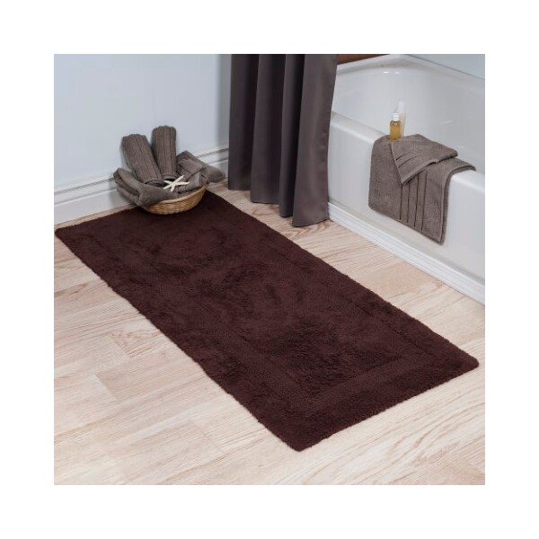 Hastings Home 100-percent Cotton Bath Mat, 24x60 Long Bathroom Runner, Reversible, Soft, Absorbent, Rug, Chocolate - 654483EZK