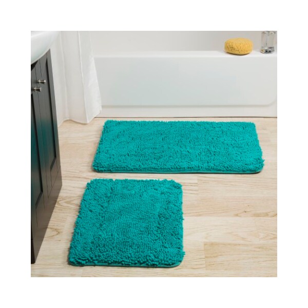 Hastings Home Hastings Home 2 Piece Memory Foam Shag Bath Mat - Seafoam - 106491OCE