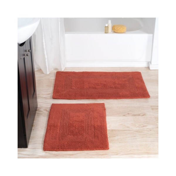 Hastings Home 2-piece 100-percent Cotton Bathmat, Reversible, Soft, Absorbent Bathroom Rugs, Brick - 123051SRA