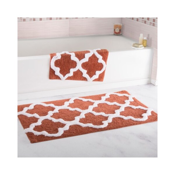 Hastings Home Hastings Home 100 Percent Cotton 2 Piece Trellis Bathroom Mat Set - Brick - 992479HLZ
