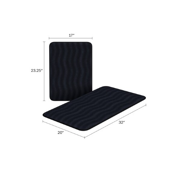 Hastings Home 2-piece Bathroom Rug Set, Memory Foam Mats, Wavy Microfiber Non-Slip Absorbent Runner, Black - 903237XPT