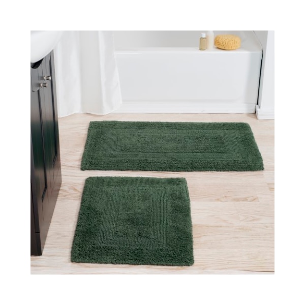 Hastings Home 2-piece 100-percent Cotton Bathmat, Reversible, Soft, Absorbent Bathroom Rugs, Green - 784473HHB