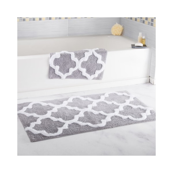 Hastings Home Hastings Home 100 Percent Cotton 2 Piece Trellis Bathroom Mat Set - Silver - 262631YKR