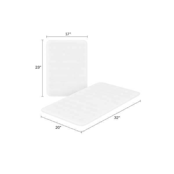 Hastings Home Set of 2 Bathroom Rug Set Memory Foam Mats Striped Microfiber, Non-Slip Absorbent Runner (White) - 576055DBO