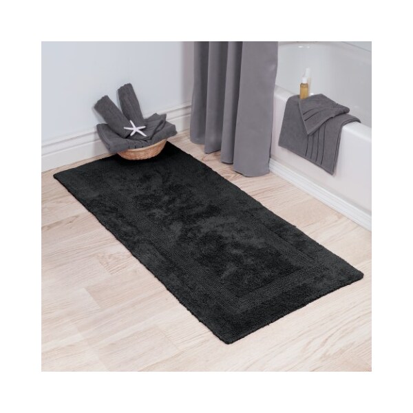 Hastings Home 100-percent Cotton Bathmat 24x60 Long Bathroom Runner, Reversible, Soft, Absorbent, Rug, Black - 627387BRN