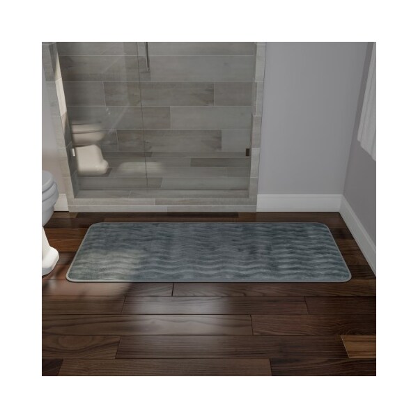 Hastings Home Microfiber Memory Foam Bathmat, Oversized Padded Nonslip Accent Rug for Home, Wave Pattern (Platinum) - 835890OOL