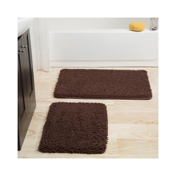Hastings Home Hastings Home 2 Piece Memory Foam Shag Bath Mat - Chocolate - 181991DXJ