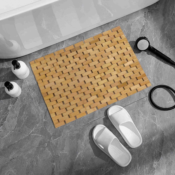 Basicwise Foldable Small Bamboo Bathroom Mat - Non-Slip Design for Showers, Bathtubs, Spas, and Pools - - QI004613.S
