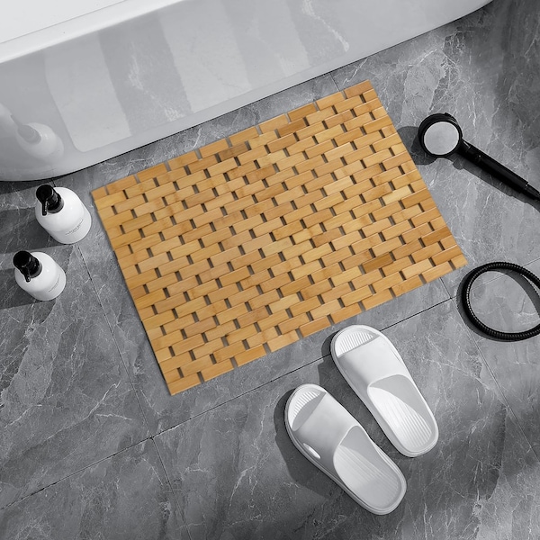Basicwise Foldable Small Bamboo Bathroom Mat - Non-Slip Design for Showers, Bathtubs, Spas, and Pools - - QI004613.S