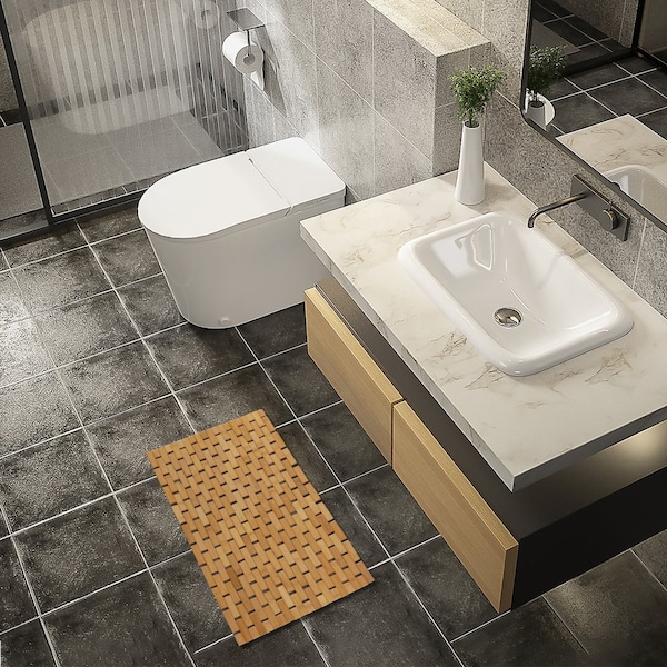 Basicwise Foldable Small Bamboo Bathroom Mat - Non-Slip Design for Showers, Bathtubs, Spas, and Pools - - QI004613.S