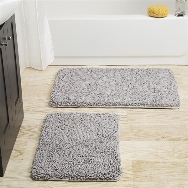 Lavish Home Lavish Home 67-18-G Memory Foam Shag Bath Mat; Grey - 2 Piece - 67-18-G