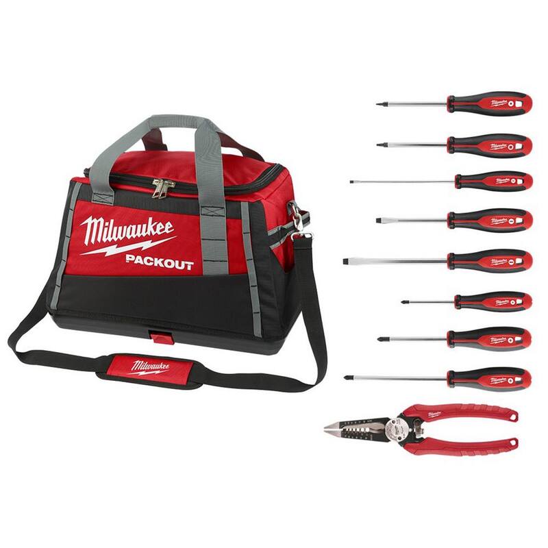 Milwaukee 20 in. PACKOUT Tool Duffle Bag with 6-in-1 Wire Strippers Pliers and Screwdriver Set (10-Piece) - 48-22-8322-48-22-2718-48-22-3079