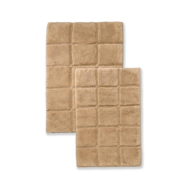 Superior Superior BATHRUG-CH2PC-TP Bath Rug Set Cotton Checkers - Taupe; 2 Pieces - BATHRUG-CH2PC-TP
