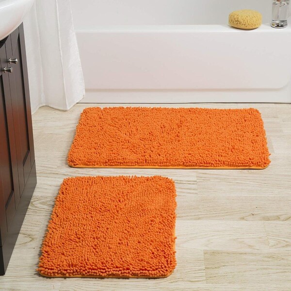 Bedford Home 2 Piece Memory Foam Shag Bath Mat Orange - 67A-98998
