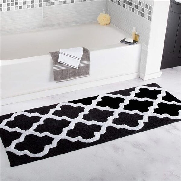 Bedford Home Bedford Home 67A-78591 100 Percent Cotton Trellis Bathroom Mat - 24 x 60 in. - Black - 67A-78591