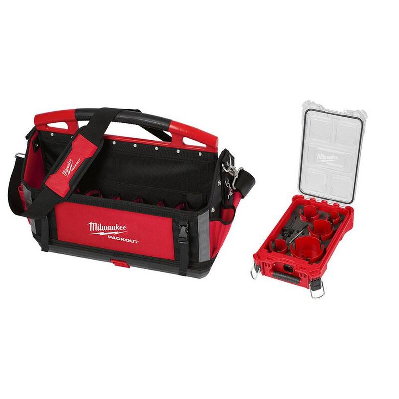Milwaukee 20 in. PACKOUT Tote with BIG HAWG Carbide Hole Saw Kit (9-Piece) with PACKOUT Case - 48-22-8320-49-56-9295
