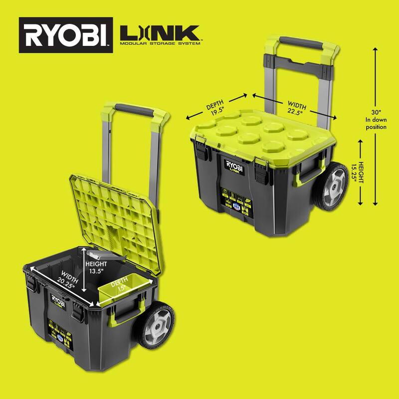 RYOBI LINK Rolling Tool Box and Standard Tool Box with Wall Rail (2-Pack) - STM201-STM101-STM504