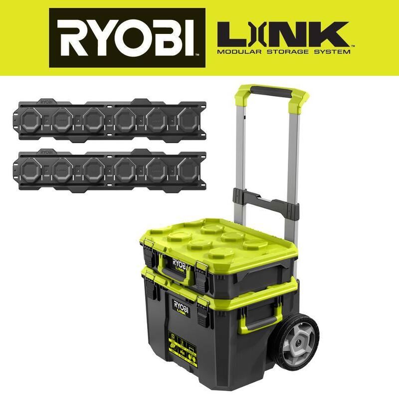 RYOBI LINK Rolling Tool Box and Standard Tool Box with Wall Rail (2-Pack) - STM201-STM101-STM504
