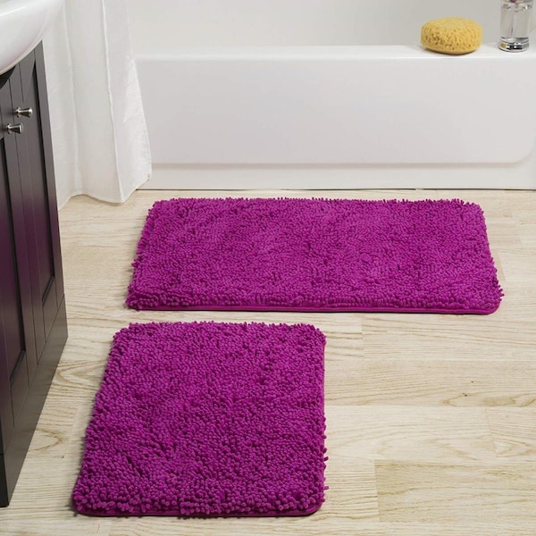 Bedford Home 2 Piece Memory Foam Shag Bath Mat - Pink - 67A-99001