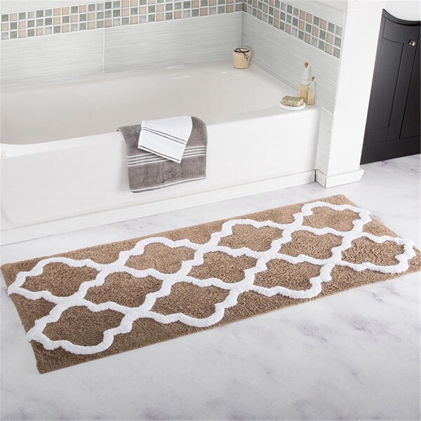 Daphnes Dinnette 24 x 60 in. 100 Percent Cotton Trellis Bathroom Mat - Taupe - DA2006959