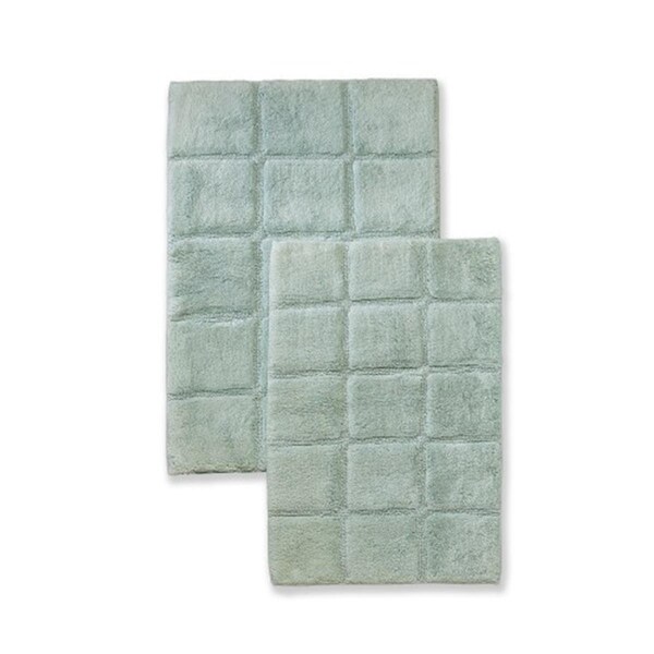 Superior Bath Rug Set Cotton Checkers - Sage- 2 Pieces, 2PK - BATHRUG-CH2PC-SG