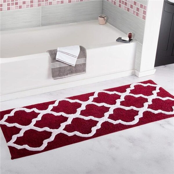 Bedford Home Bedford Home 67A-78584 100 Percent Cotton Trellis Bathroom Mat - 24 x 60 in. - Burgundy - 67A-78584