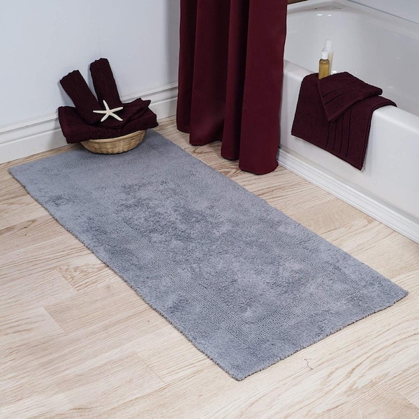 Bedford Home 100 Percent Cotton Reversible Long Bath Rug - Silver - 24 x 60 in. - 67A-01592