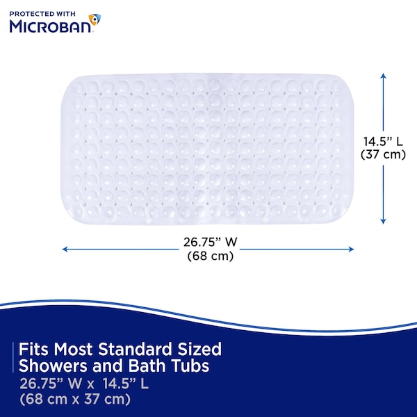 Kenney Mfg Microban Protected Bubble Bath Mat, 26.75in L x 14.5in W, White - MB61186H