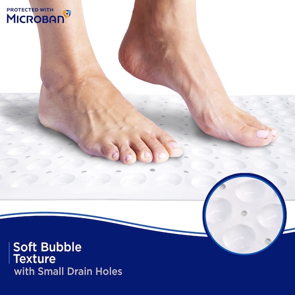 Kenney Mfg Microban Protected Bubble Bath Mat, 26.75in L x 14.5in W, White - MB61186H