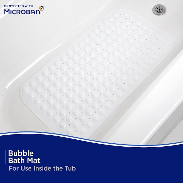 Kenney Mfg Microban Protected Bubble Bath Mat, 26.75in L x 14.5in W, White - MB61186H